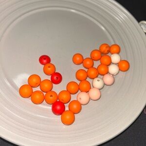 30 Bright Orange Mixed Bead Set with Red and Cream Accents